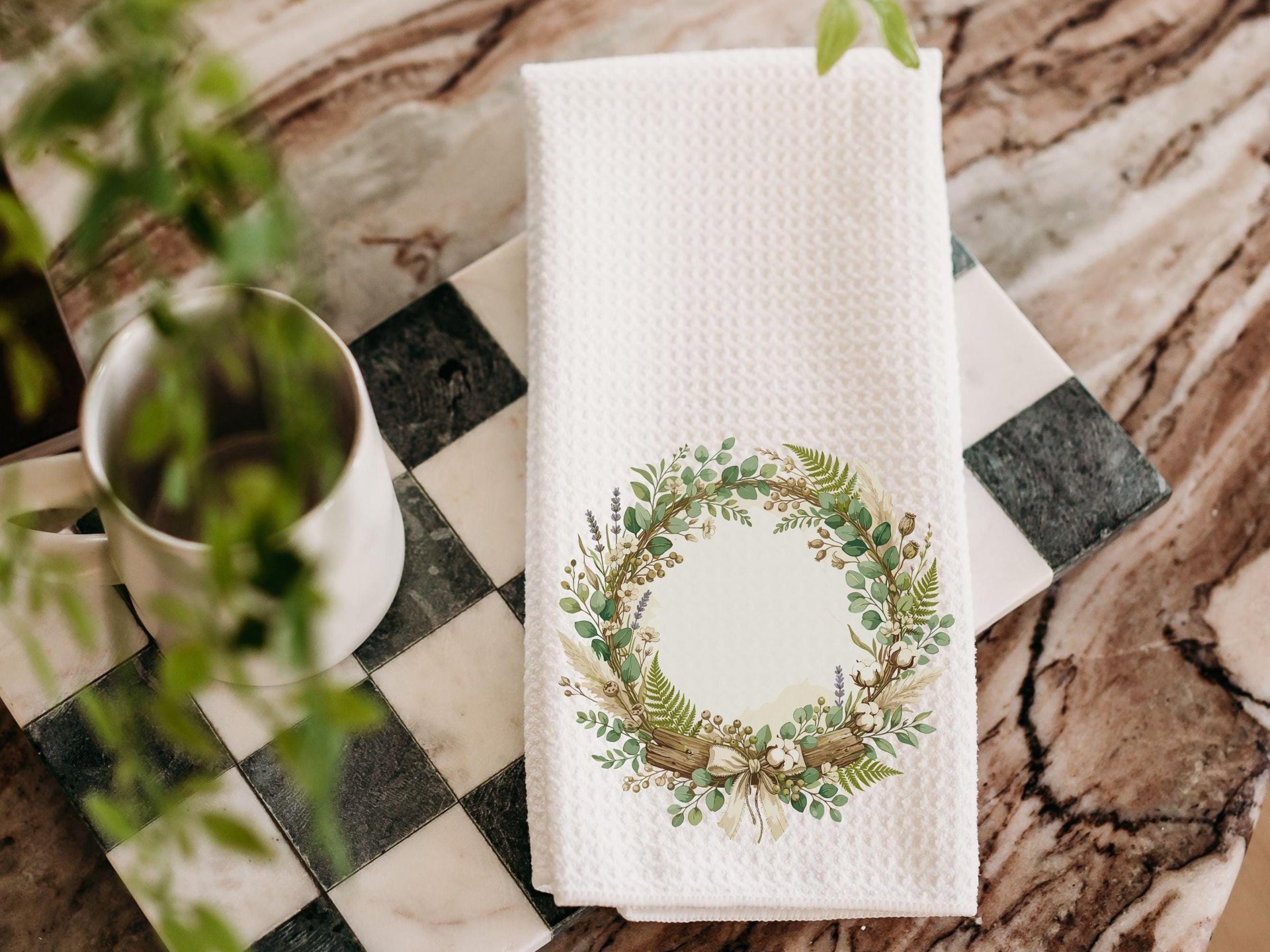Boho wreath towels for kitchen