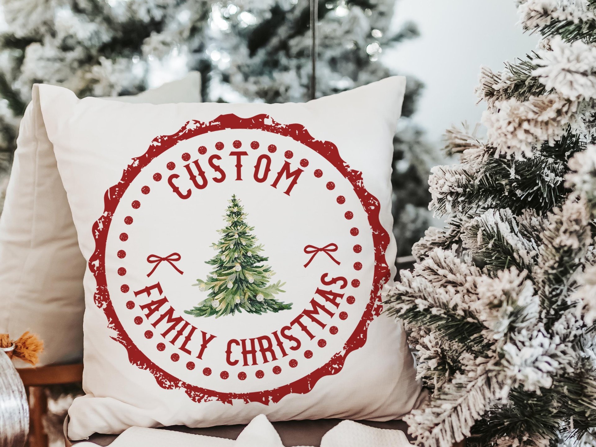 Personalized black stamp family name throw pillow for sofa