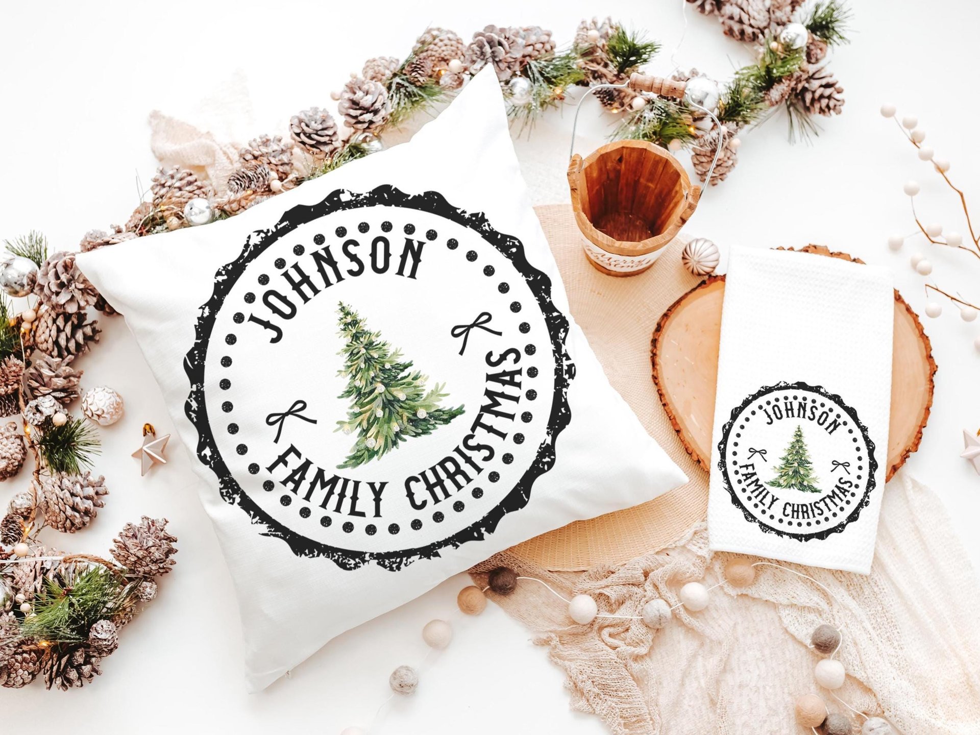 Personalized black stamp family name throw pillow for sofa