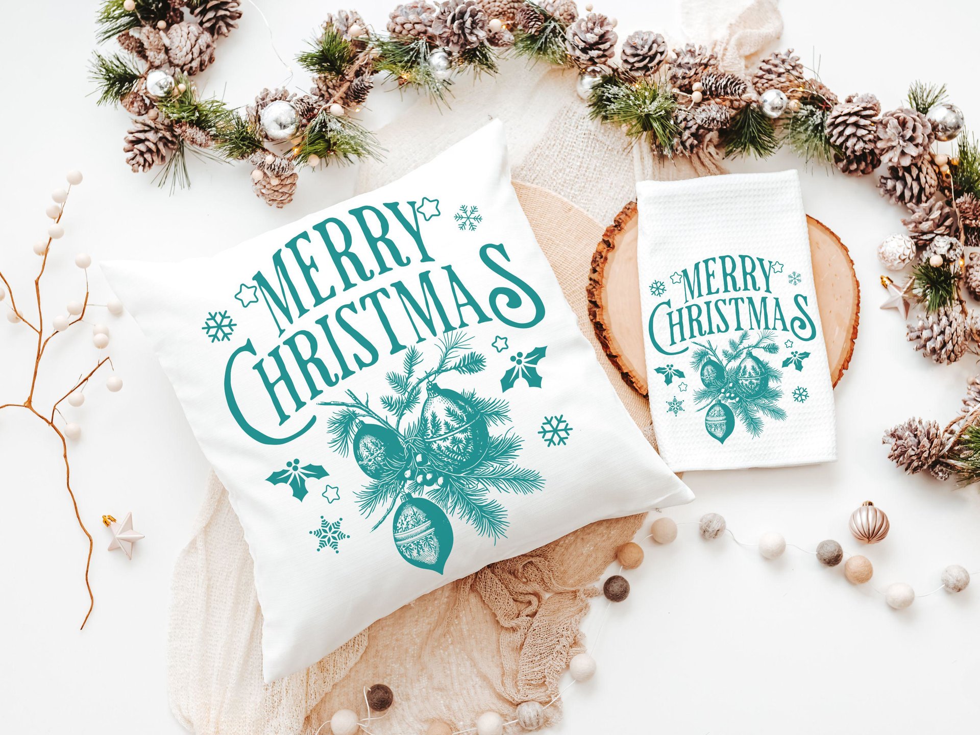 Vintage Merry Christmas throw pillow for sofa, Christmas housewarming gift for couple, farmhouse Christmas kitchen towel, black Christmas