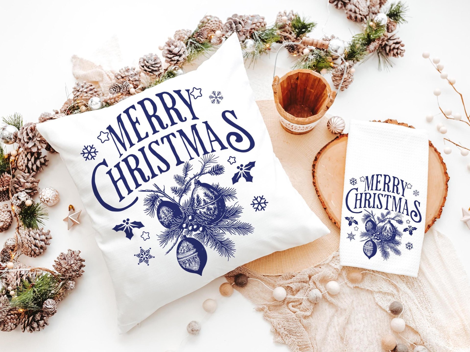Vintage Merry Christmas throw pillow for sofa, Christmas housewarming gift for couple, farmhouse Christmas kitchen towel, teal Christmas