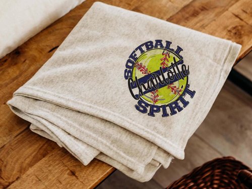 Personalized team spirit softball throw blanket for bed, navy dorm blanket 50x60, softball gifts for girls, softball coach gifts