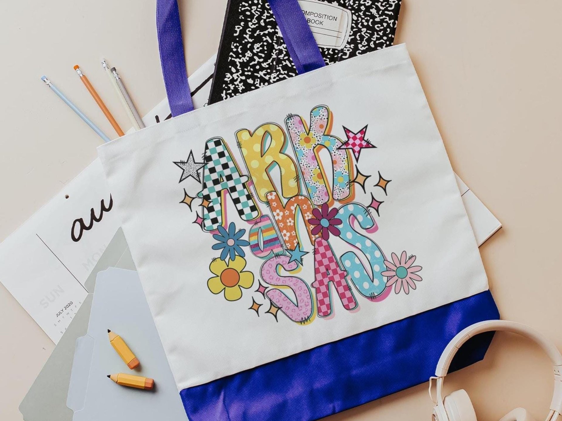Whimsy aesthetic Arkansas teacher tote bag for women