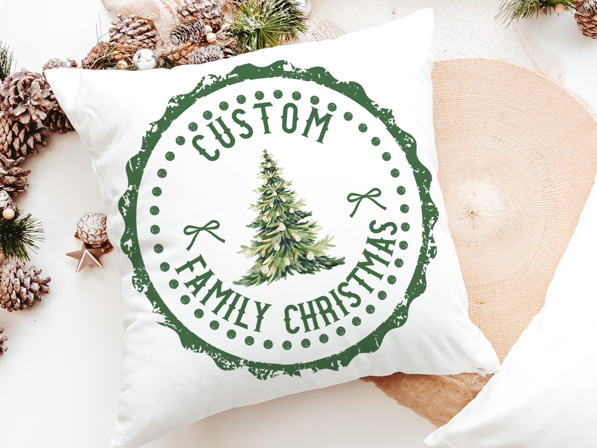 Personalized black stamp family name throw pillow for sofa