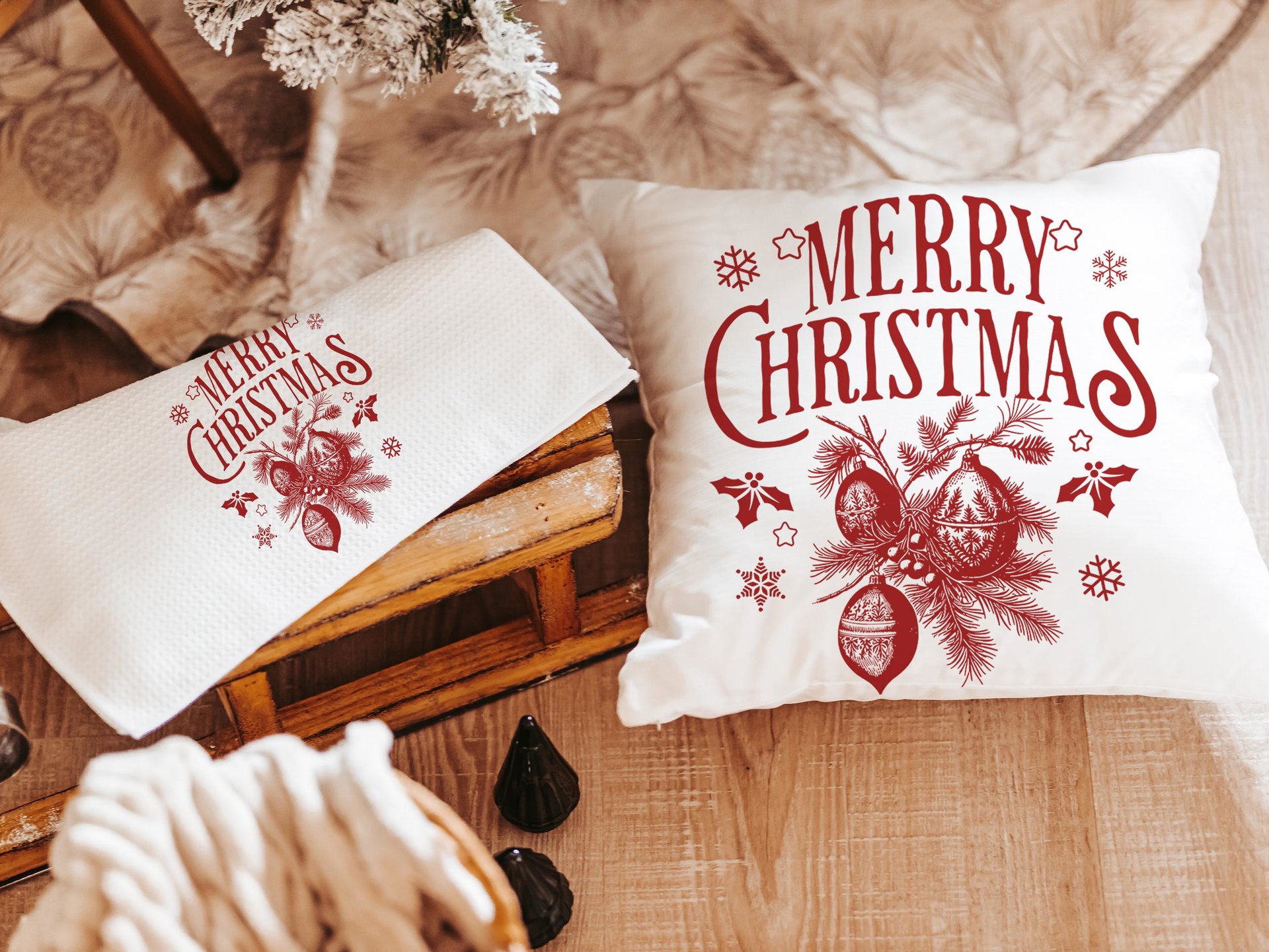 Vintage Merry Christmas throw pillow for sofa, Christmas housewarming gift for couple, farmhouse Christmas kitchen towel, black Christmas