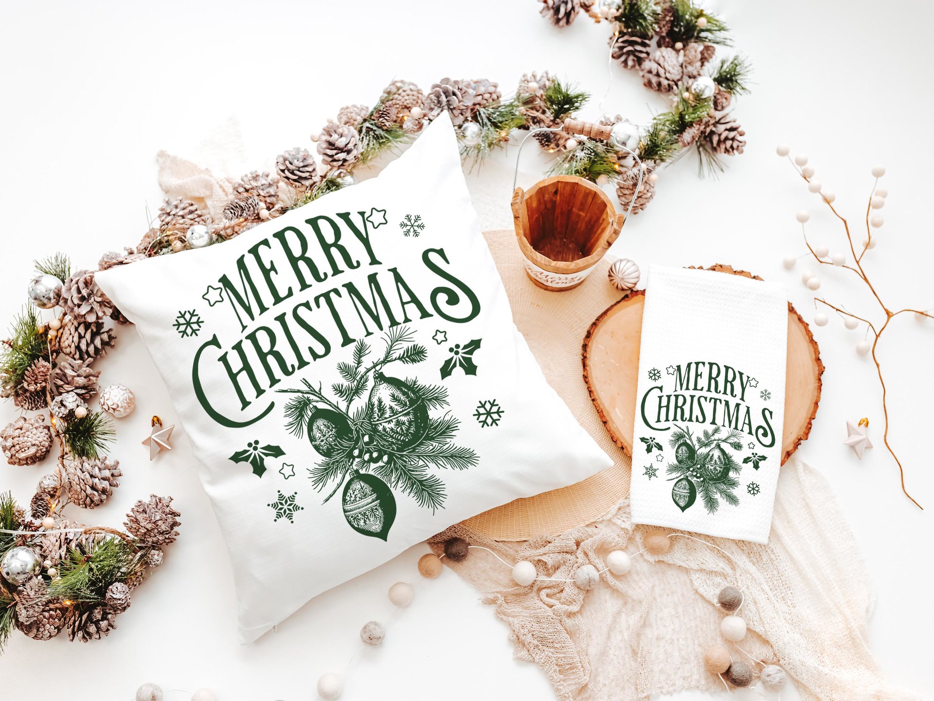 Vintage Merry Christmas throw pillow for sofa, Christmas housewarming gift for couple, farmhouse Christmas kitchen towel, black Christmas