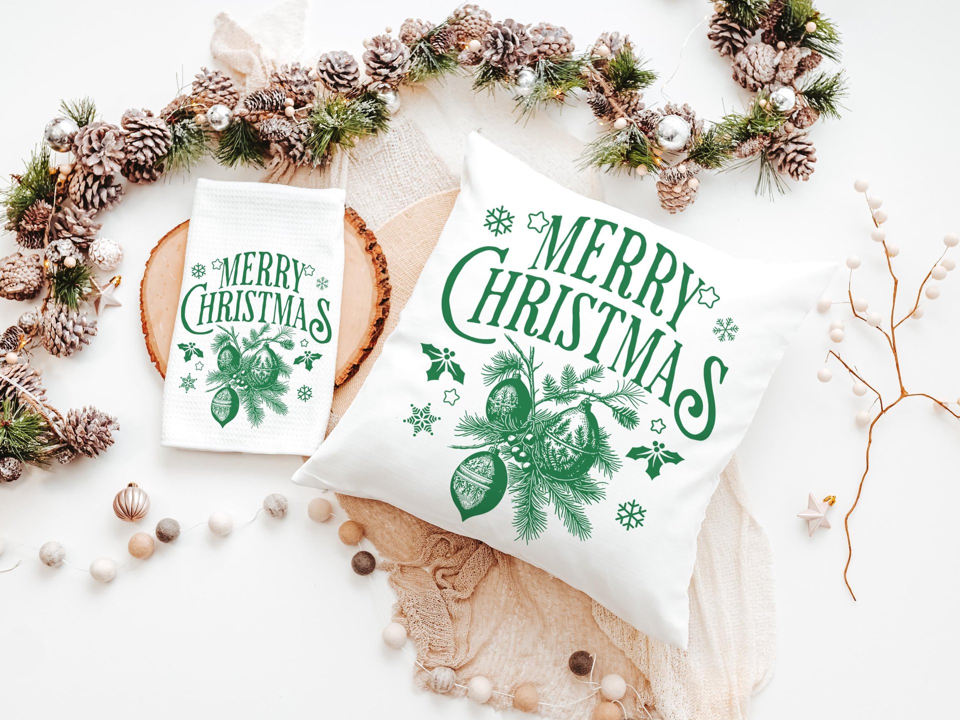 Vintage Merry Christmas throw pillow for sofa, Christmas housewarming gift for couple, farmhouse Christmas kitchen towel, black Christmas