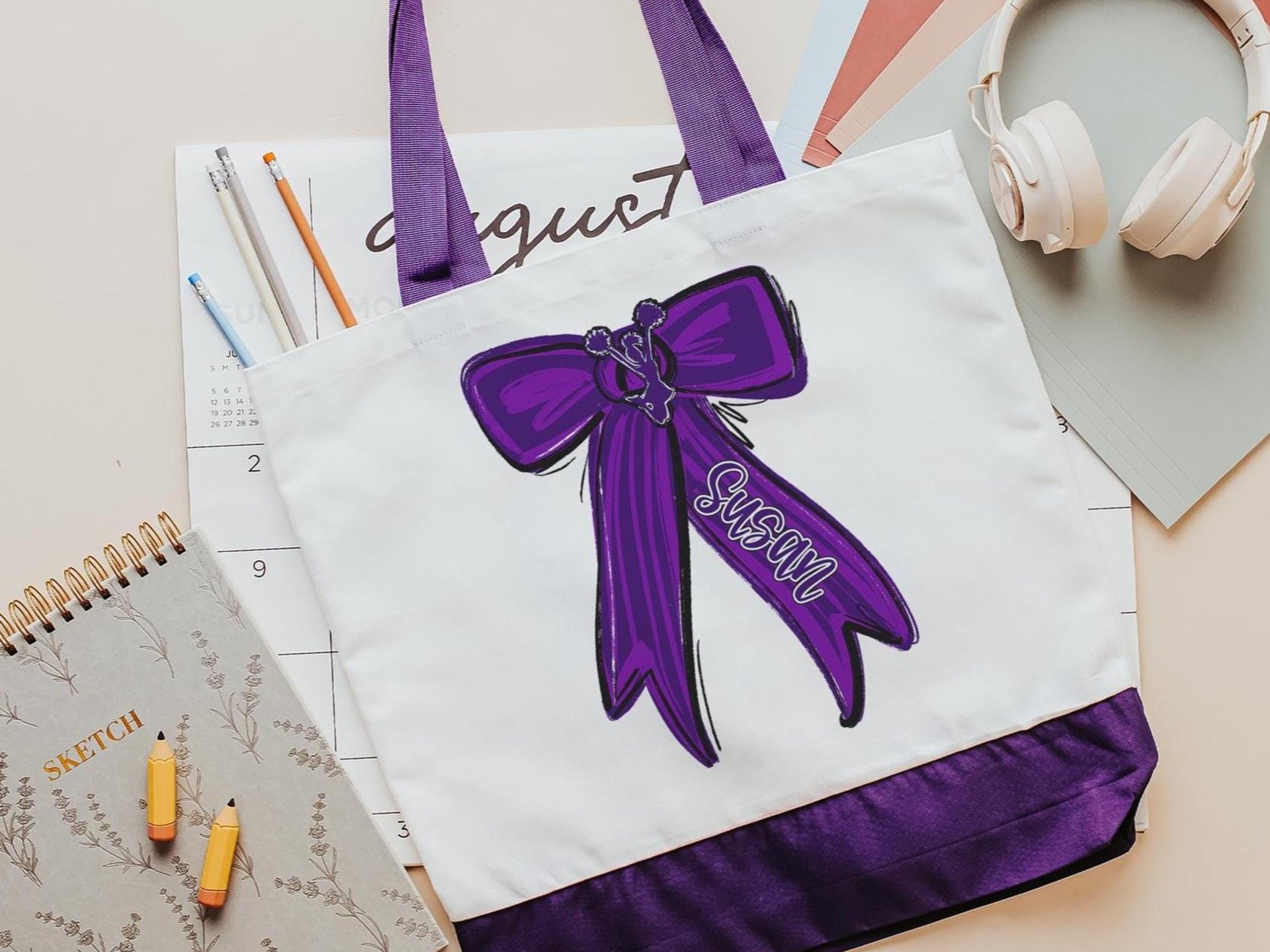 Personalized Carolina blue cheer coach tote bags for women, cheer squad gifts, name tote bag for teen girls, cheerleader gifts for girls