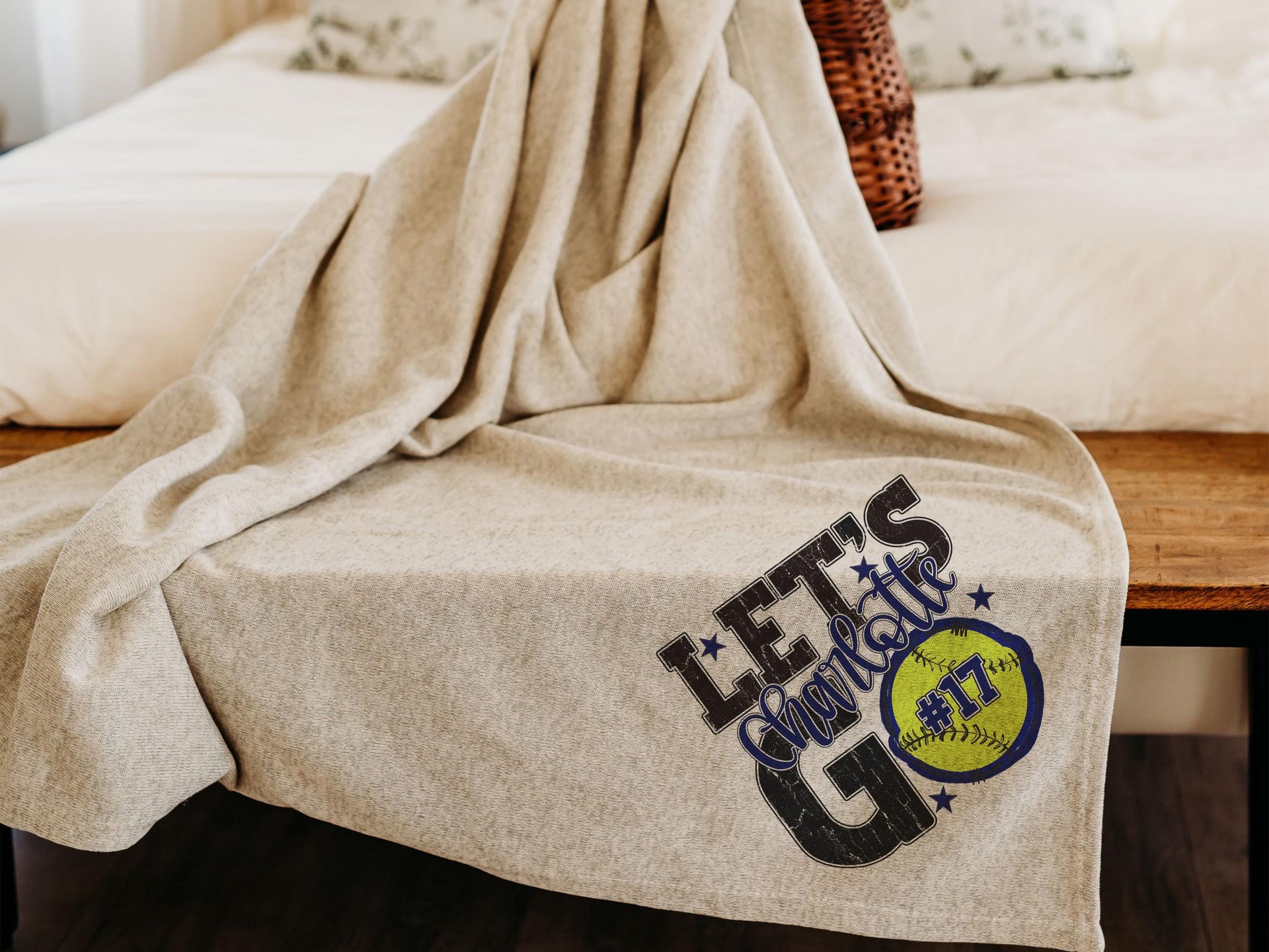 CapableByDesign personalized lets go team name and number softball blanket