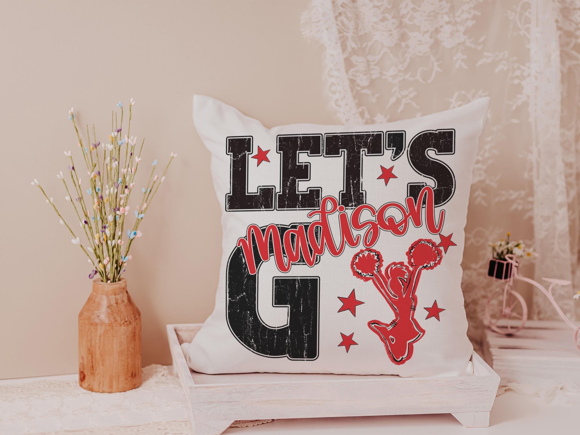CapableByDesign personalized lets go cheer pillow with name