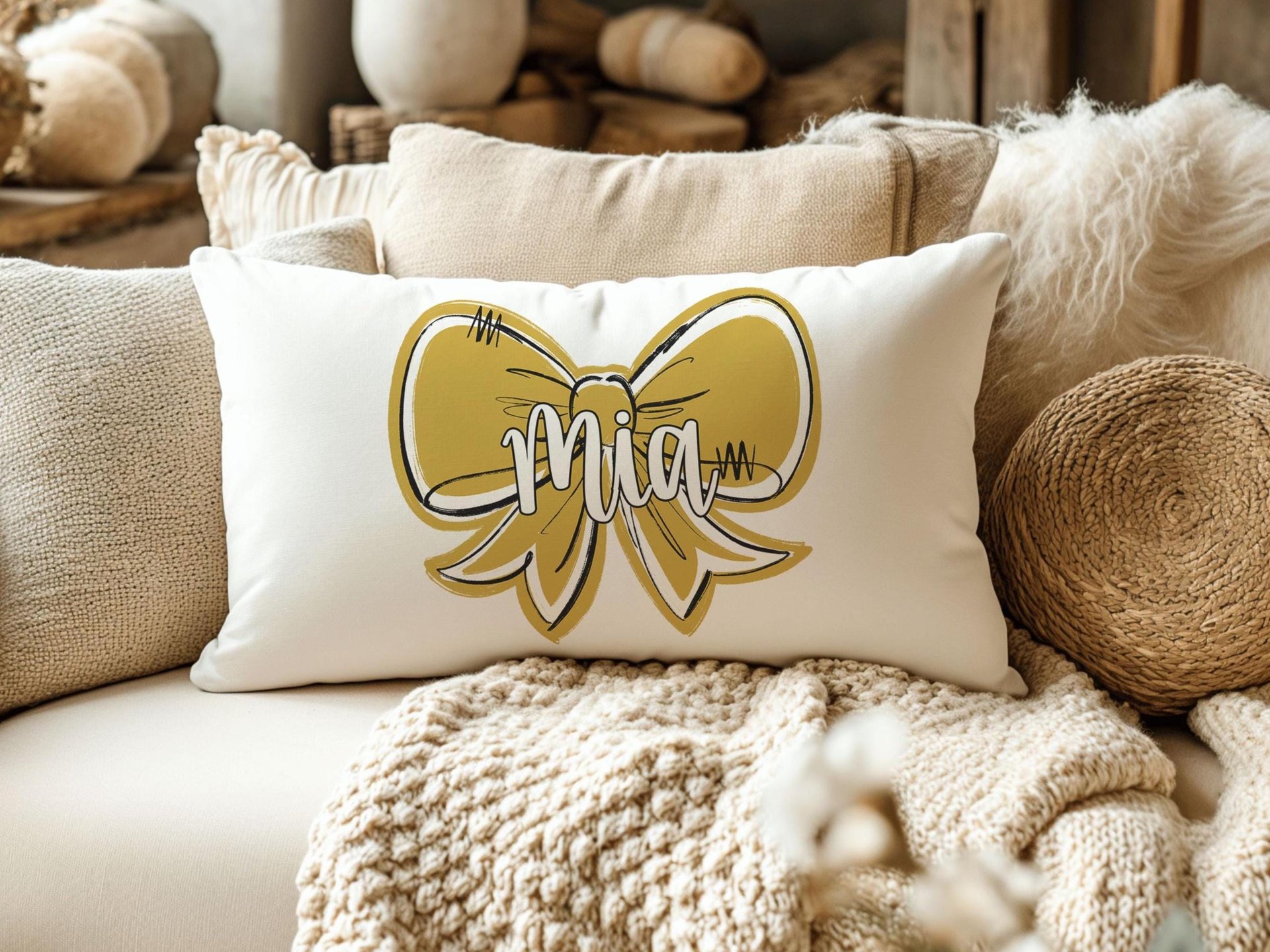 CapableByDesign personalized coquette bow throw pillows
