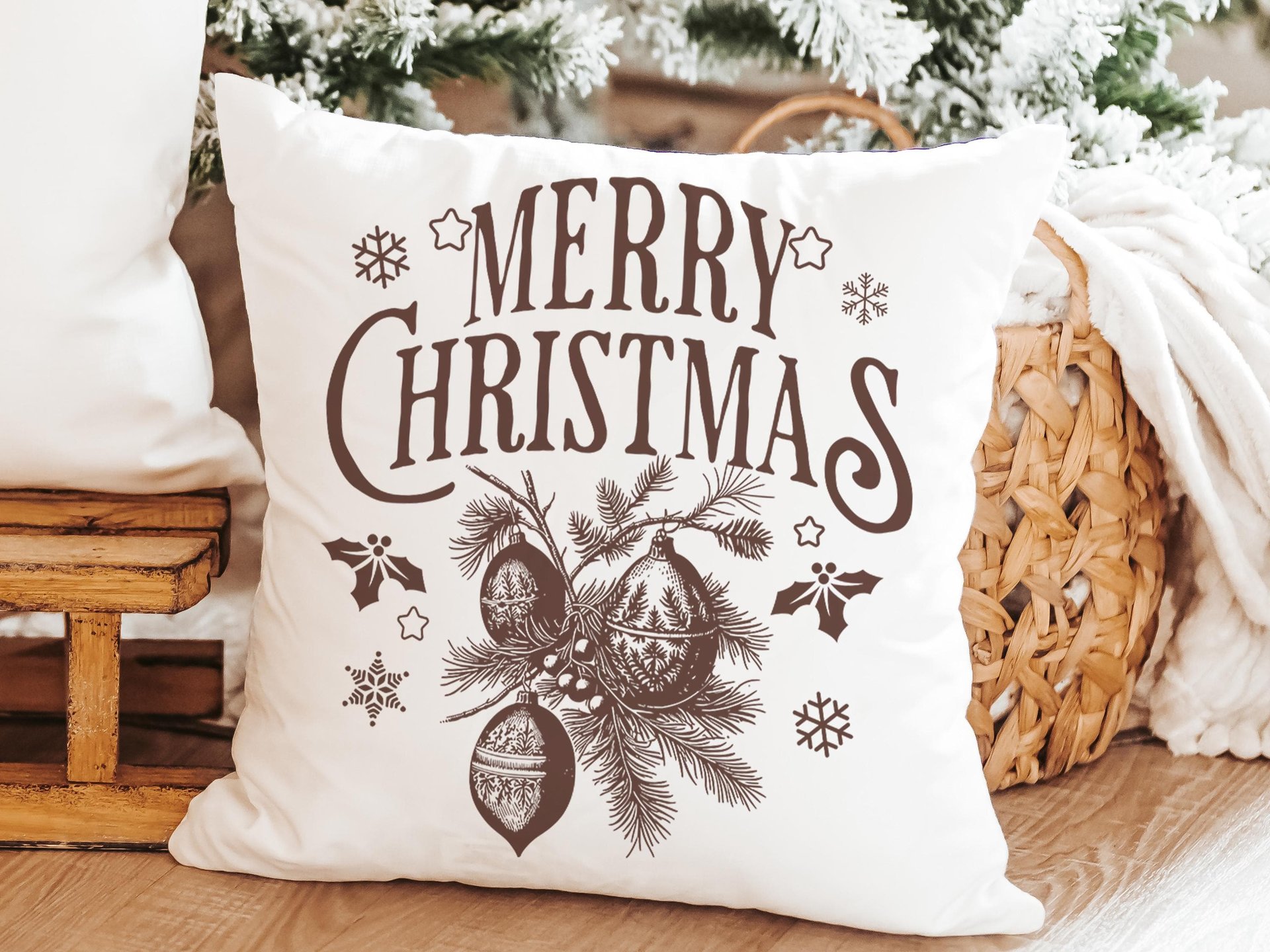 Maroon Merry Christmas throw pillow & towel for couple