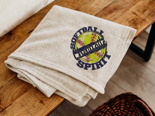 Personalized team spirit softball throw blanket for bed, gold dorm blanket 50x60, softball gifts for girls, softball coach gifts