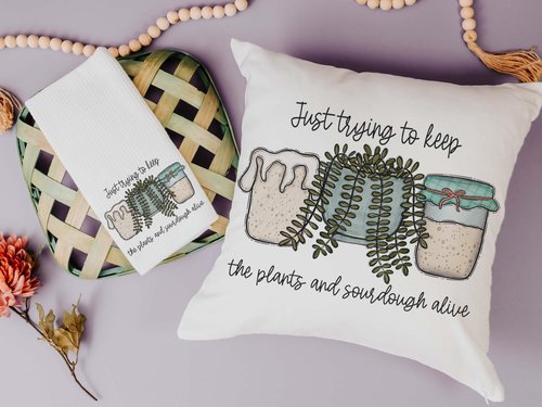 Funny sourdough quotes throw pillow for sofa, gifts for gardeners, keeps plants alive plant mom gifts, sourdough kitchen decor, bread baker
