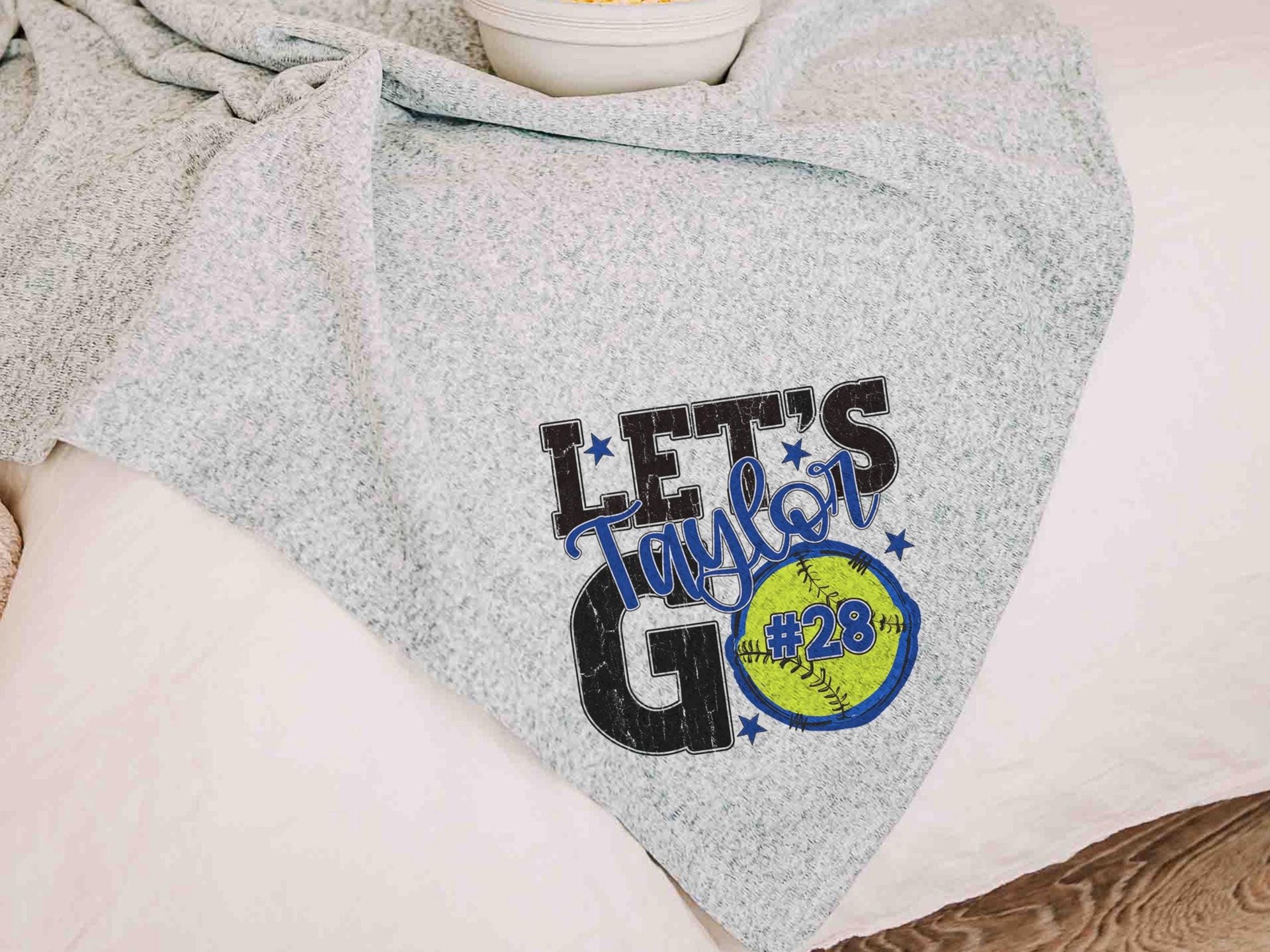 CapableByDesign personalized lets go team name and number softball blanket