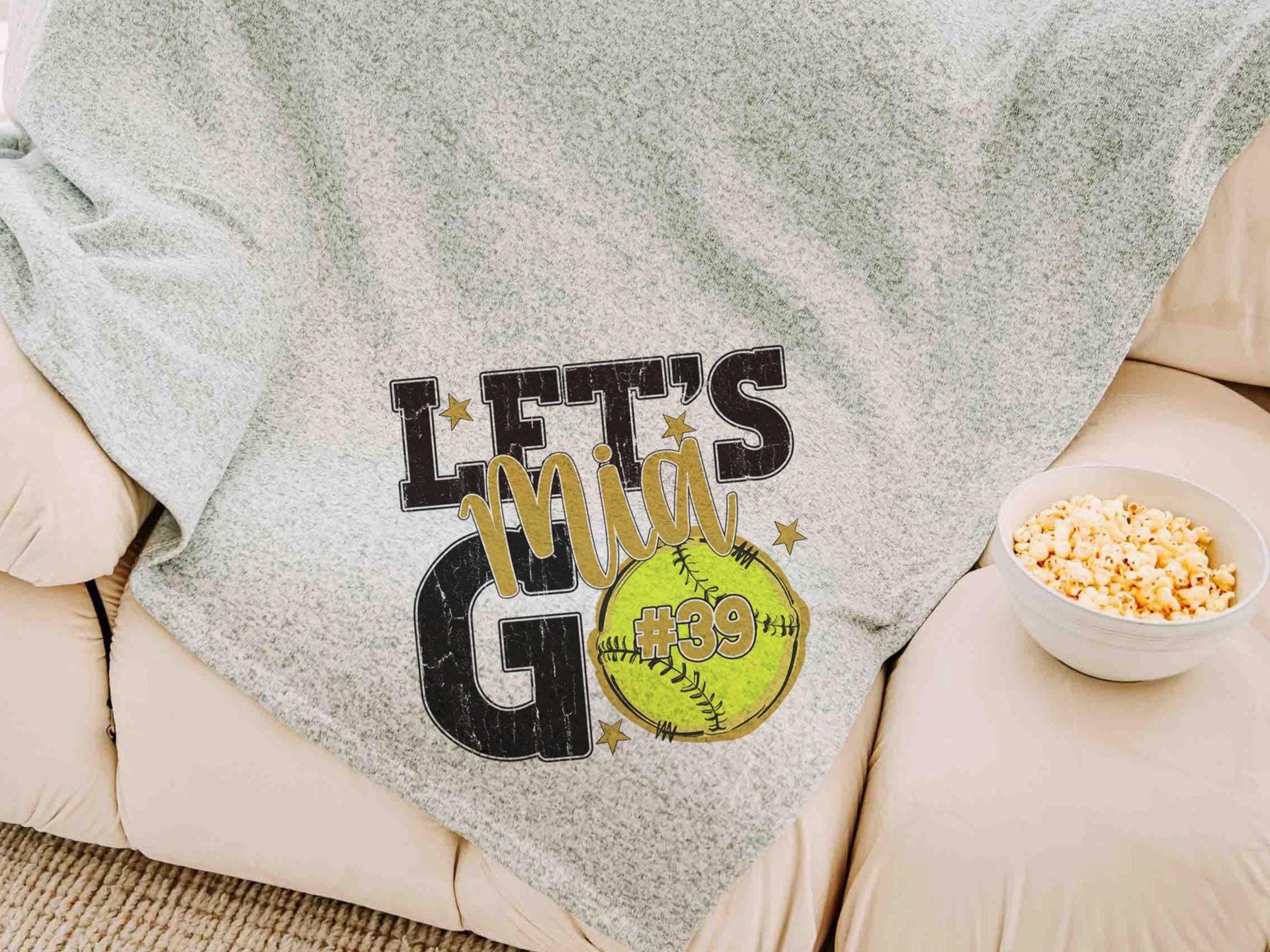 CapableByDesign personalized lets go team name and number softball blanket