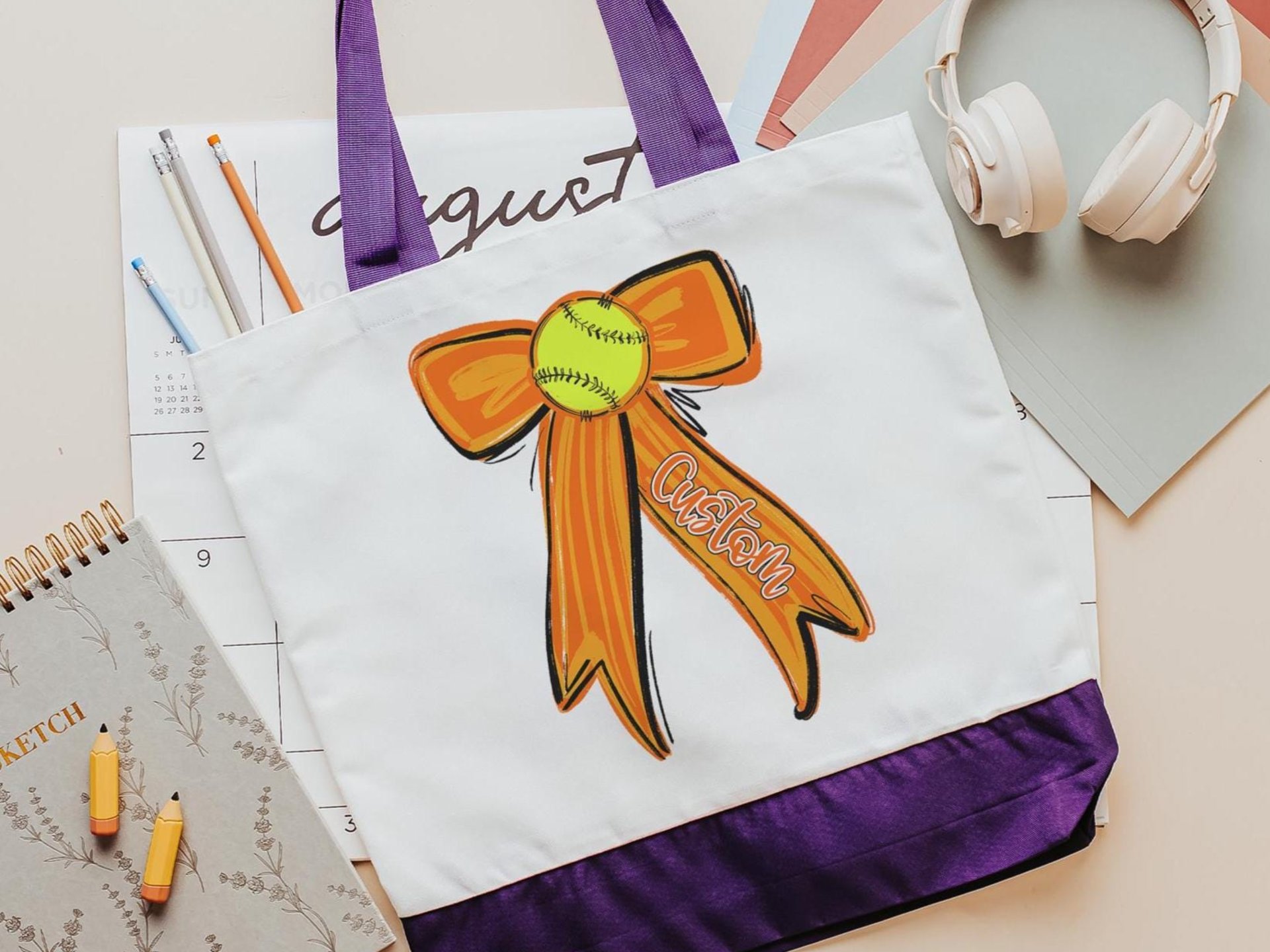 CapableByDesign personalized softball tote bag