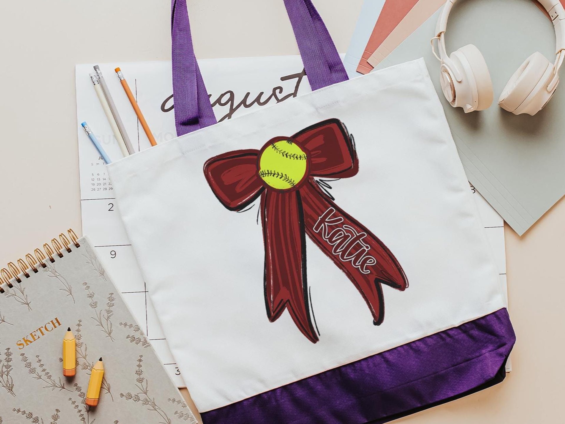 CapableByDesign personalized softball tote bag