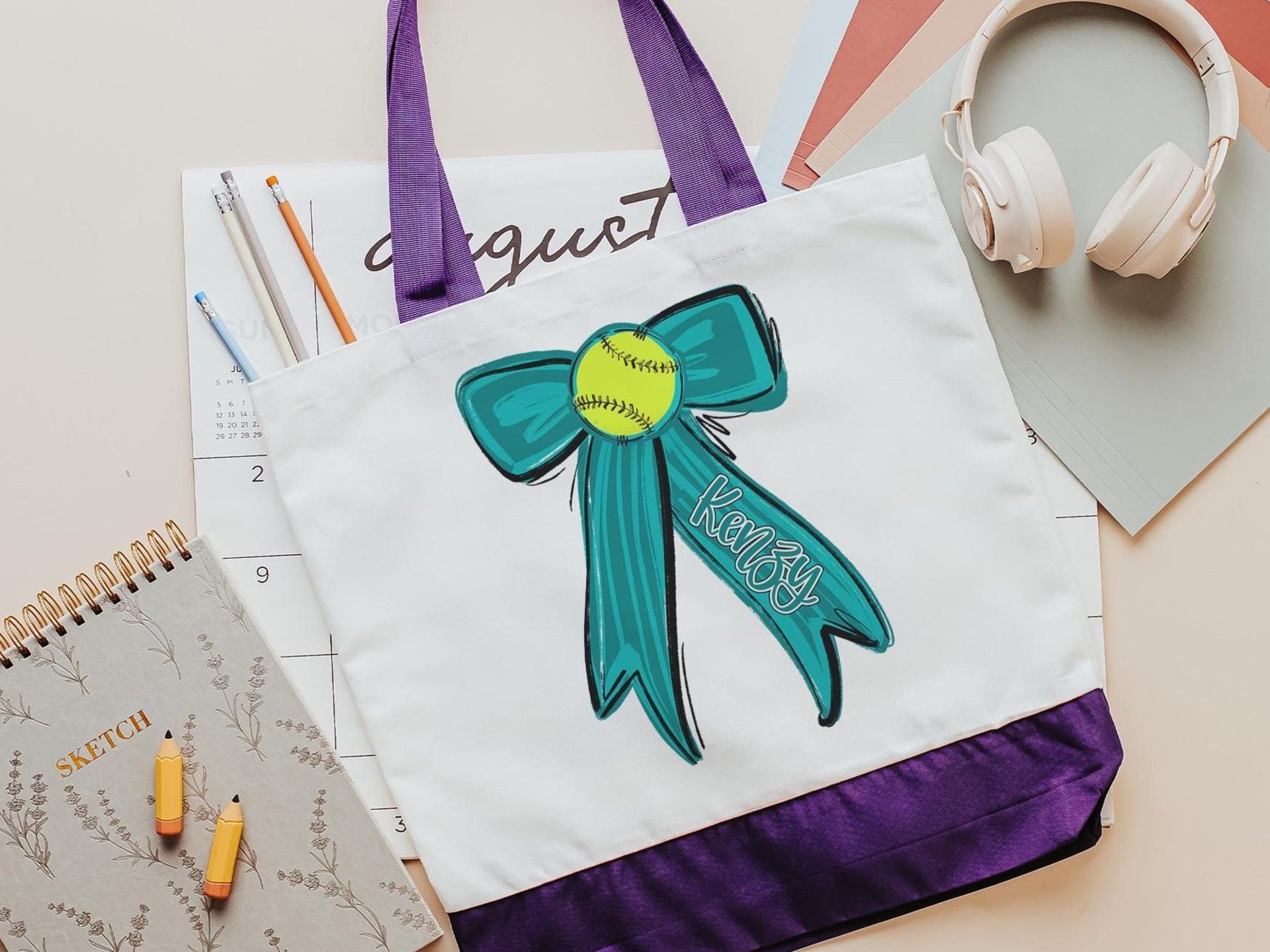 CapableByDesign personalized softball tote bag