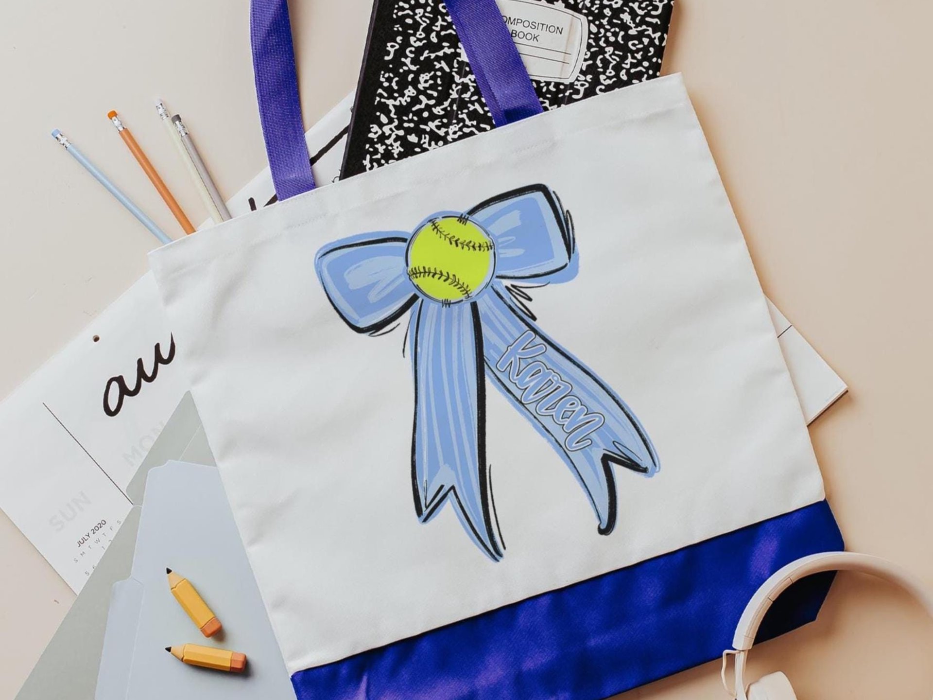 CapableByDesign personalized softball tote bag
