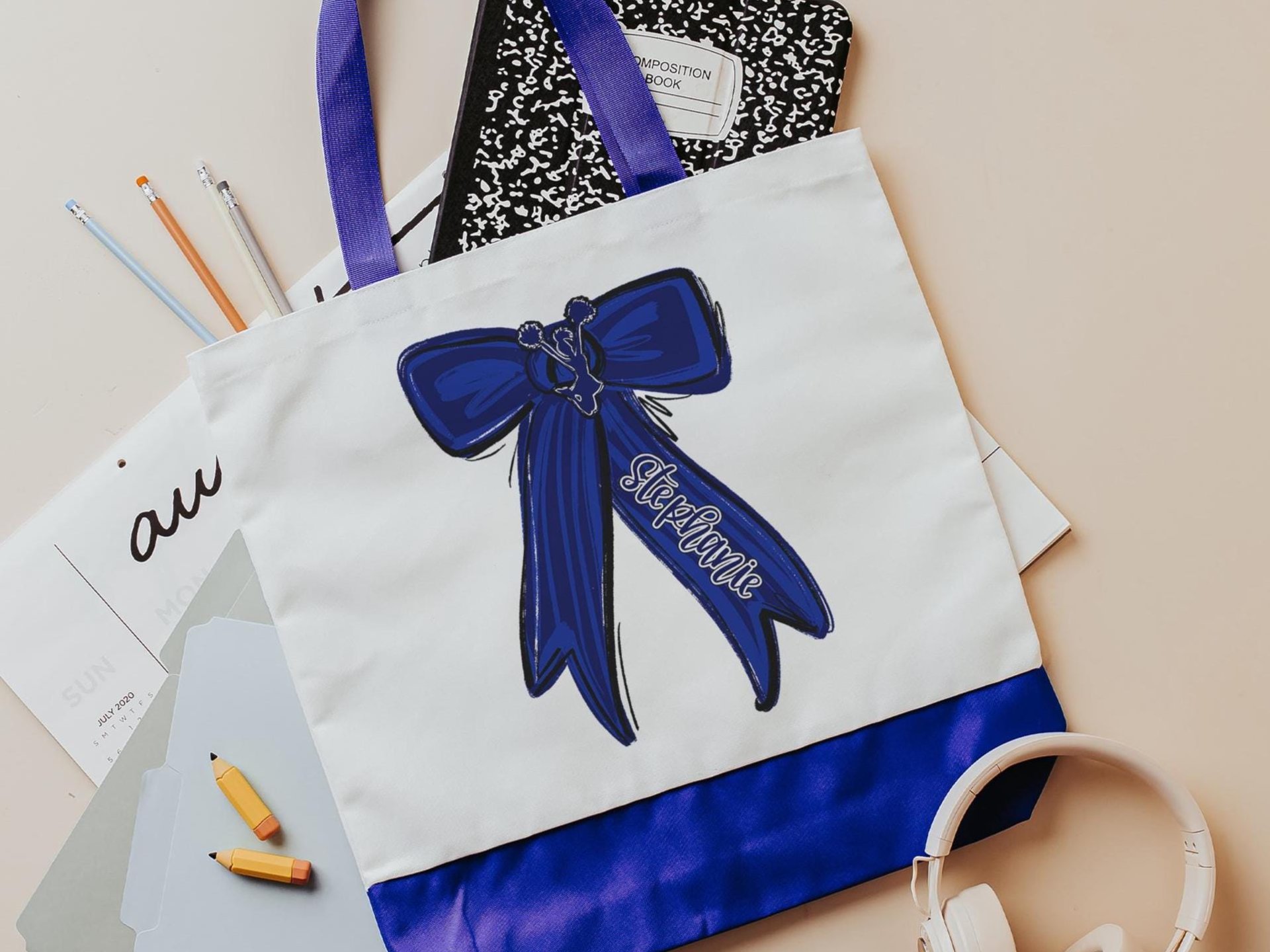 Personalized Carolina blue cheer coach tote bags for women, cheer squad gifts, name tote bag for teen girls, cheerleader gifts for girls