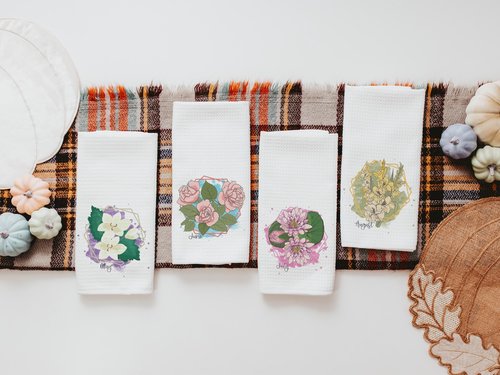 CapableByDesign Months of the year hand towels for every season SET OF 12