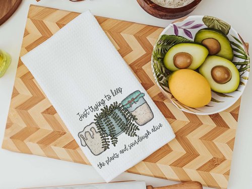 CapableByDesign just trying to keep the plants and sourdough alive throw pillows and towels