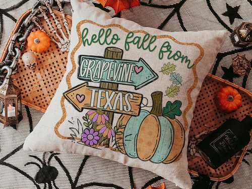CapableByDesign Personalized hello fall from your city and state pillows and matching towels