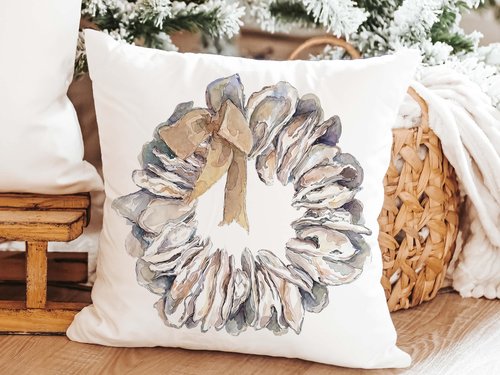 CapableByDesign boho oyster shell throw pillows and matching towels