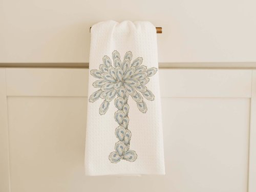 CapableByDesign oyster palmetto tree throw pillows and matching towels