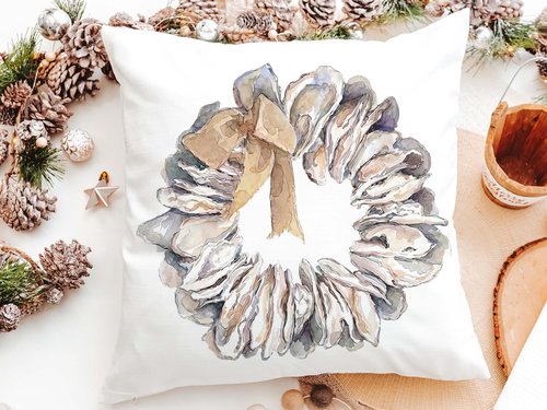 CapableByDesign boho oyster shell throw pillows and matching towels