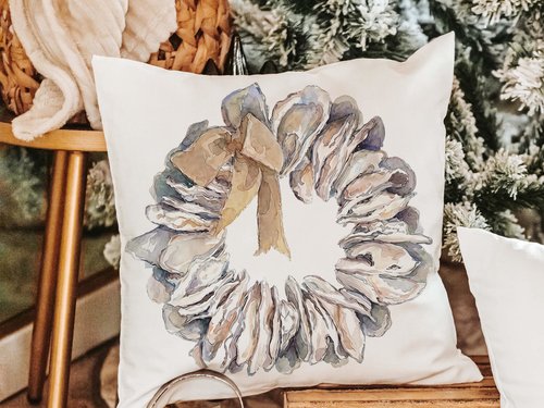 CapableByDesign boho oyster shell throw pillows and matching towels
