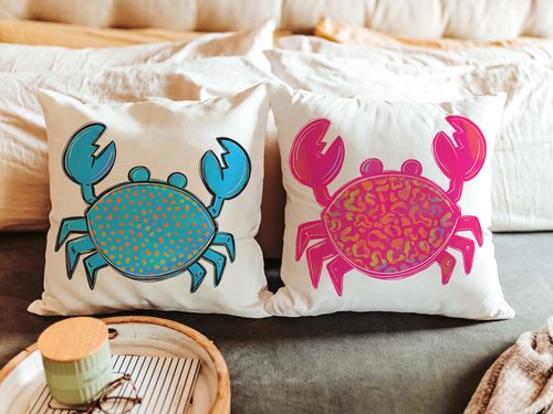 CapableByDesign Colorful crab throw pillows and matching towels