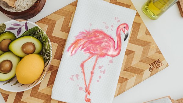 pink flamingo hand towels for bathroom, flamingo gifts for women, watercolor flamingo kitchen towel beach house gifts, coastal kitchen decor