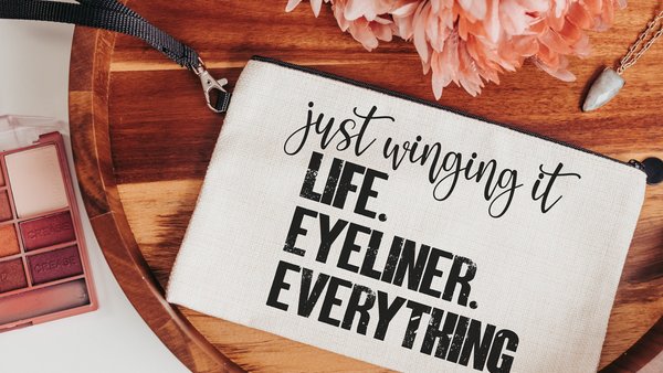 just wing it funny makeup bag for women, stocking stuffer for teenage girls Christmas gifts for sister, cosmetic bag for purse, secret Santa