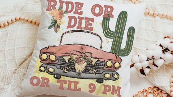 ride or die boho throw pillows for couch, southwestern decor for home, dorm pillows for college girls, pink floral throw pillow, plant mom