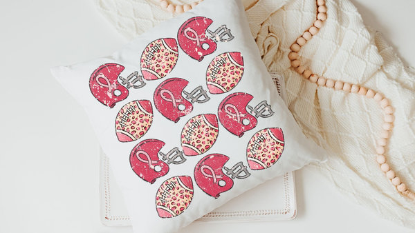 powderpuff football throw pillow for sofa, football mom gift, pink football decorations, breast cancer survivor gift, football gifts for Mom