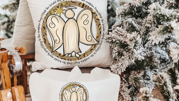 hark the herald angels sing religious Christmas throw pillow for sofa, Christian Christmas gifts for friends, angel Christmas kitchen towels