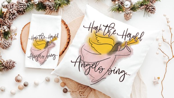 hark the herald angels sing angel throw pillow for couch, Christian Christmas gifts for Mom, faith gifts for her, Sunday school teacher