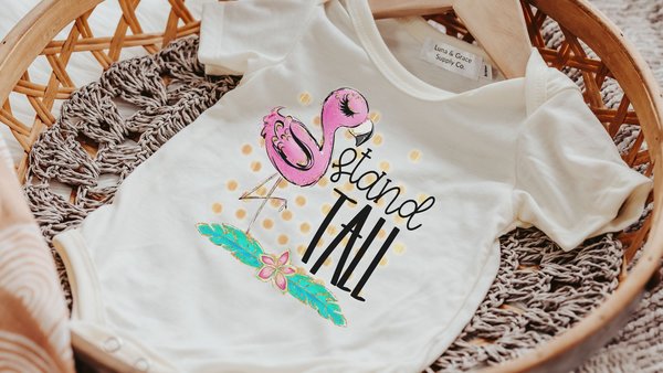 Stand tall flamingo baby bodysuit, inspirational baby gifts, flamingo baby clothes, newborn girl coming home outfit, cake smash romper, best
