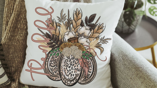 thankful pumpkin throw pillow covers 18x18 fall decor for home, leopard pumpkin kitchen towel, new home gift set, autumn decor pillow, best