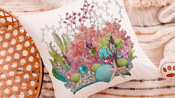 mermaid vibes colorful throw pillow for teenage girls, coral reef nursery decor girl, mermaid decor for girls room, reading nook pillow