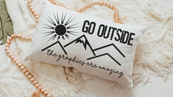 go outside lumbar throw pillow for bed, gamer girl gift, nature lover gift, adventure awaits pillow for couch, birthday gift for best friend