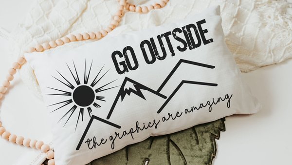 go outside funny lumbar pillow for bed, gamer girl gifts, adventure awaits pillow cover for boyfriend,nature lover gifts for hikers women