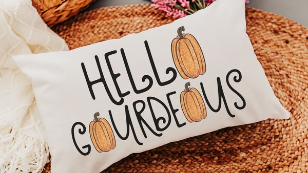 hello gourdgeous funny throw pillows for sofa, fall decor for home pumpkin lumbar pillow cover 12x20, Thanksgiving hostess gifts for women,