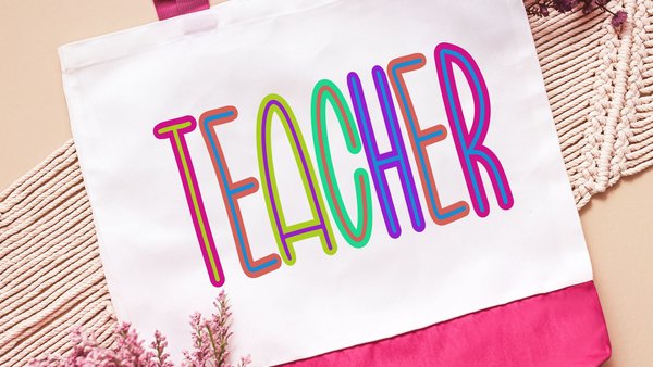 cute teacher tote bag for books, best gifts for teacher appreciation gifts from students, neon tote bag for school, preschool teacher gifts