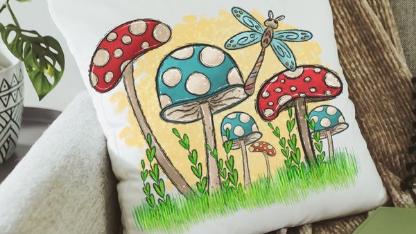 blue mushroom throw pillows for couch colorful mushroom kitchen towels for RV, red mushroom pillow cover 18 x 18, mushroom gifts for women