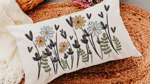 wildflower throw pillow for sofa, plant mom gift, Mothers day gifts for gardeners, wildflower nursery decor, rocking chair pillow, lumbar