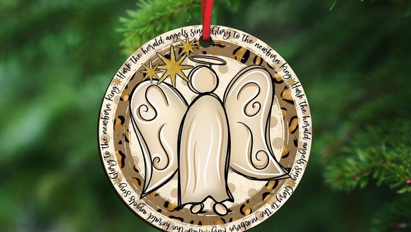 hark the herald angels sing hymn ornament wood, religious Christmas ornaments for grandma, Christian Christmas gift set for Mom, stocking