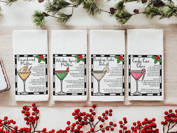 Christmas cocktail recipe Christmas bar towel, home bar accessories, cute Christmas hostess gifts for women, funny stocking stuffers for